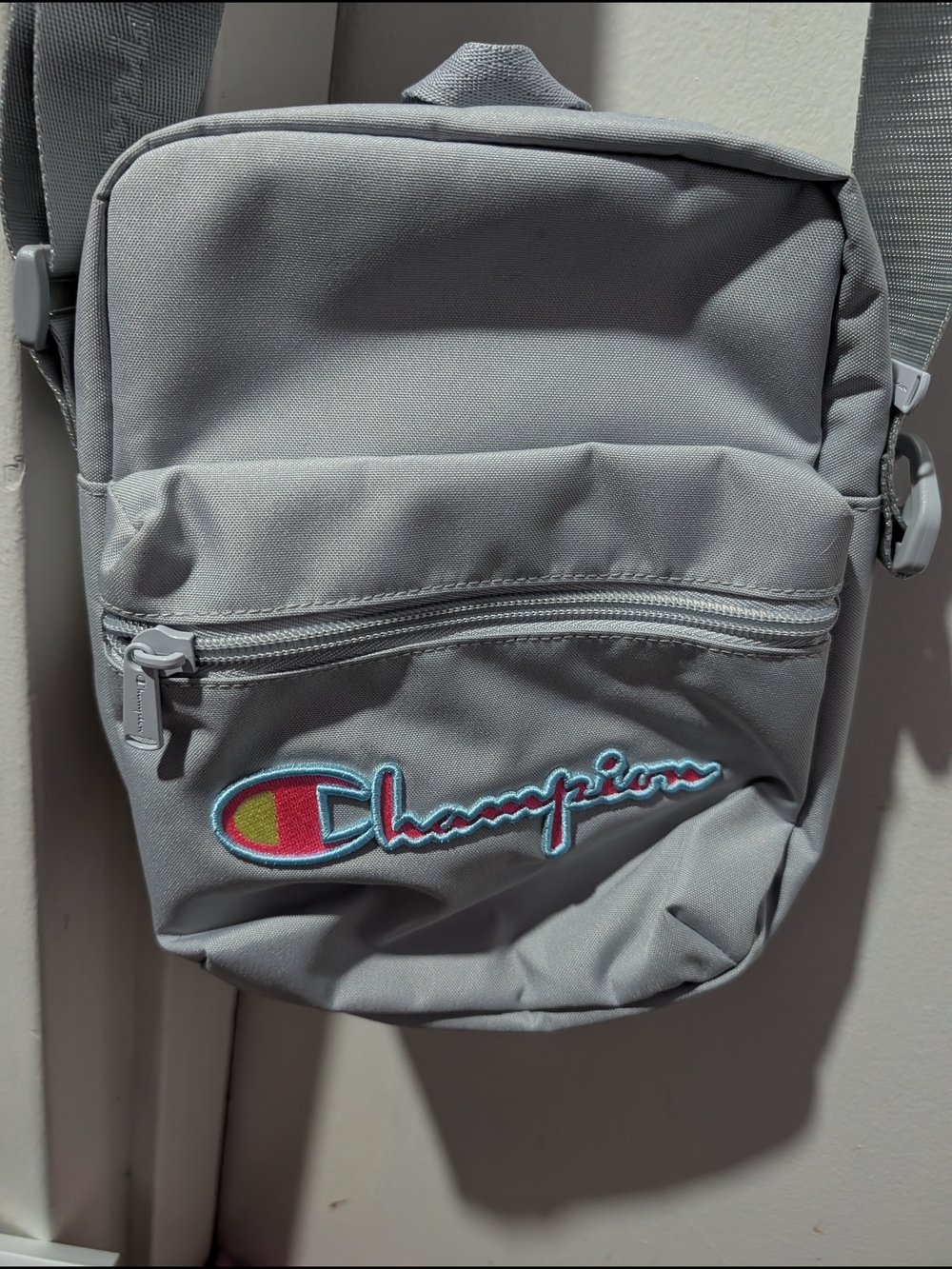 Champion Light Gray Crossbody Bag with Multicolor Logo Accent